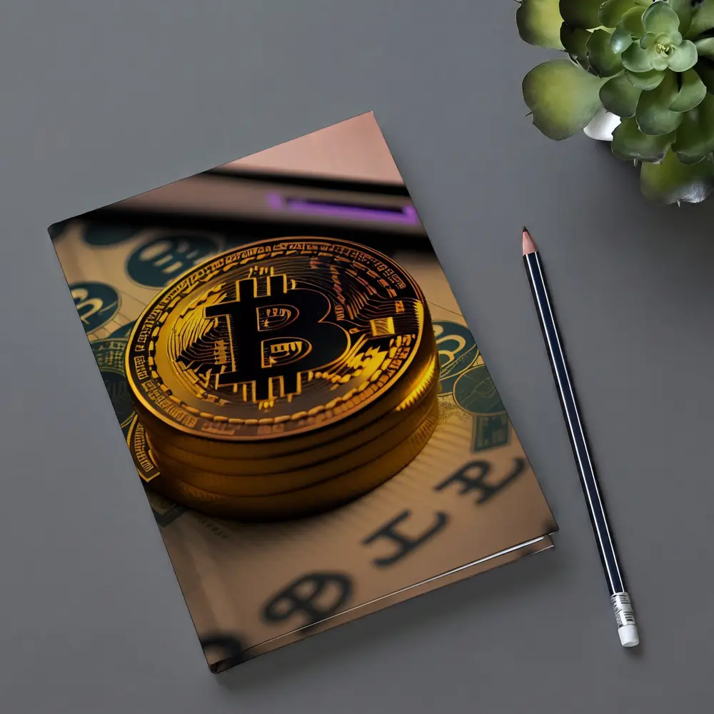 Bitcoin Gold Coins On Dollar Bills – Notebooks