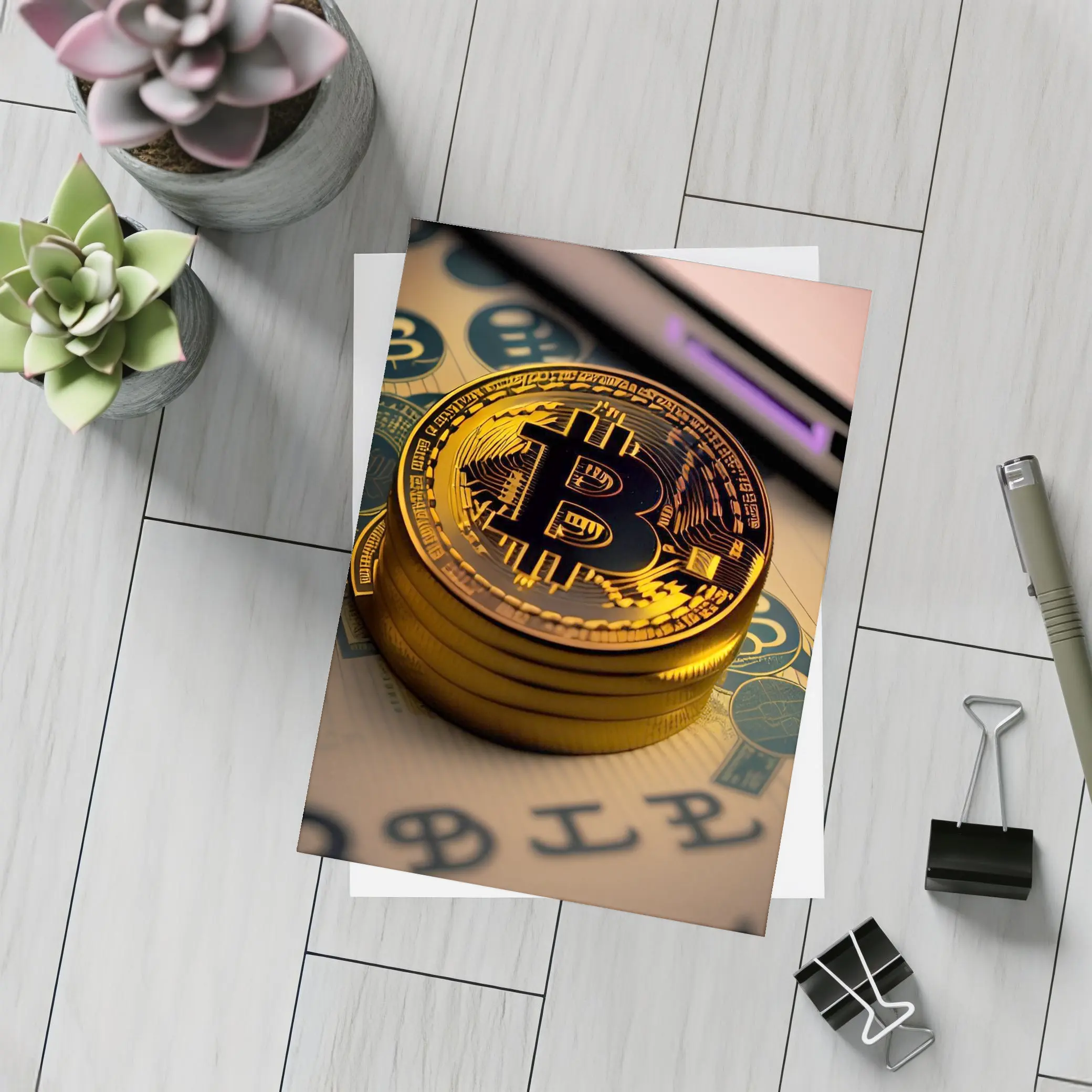 Bitcoin Gold Coins On Dollar Bills – Postcards