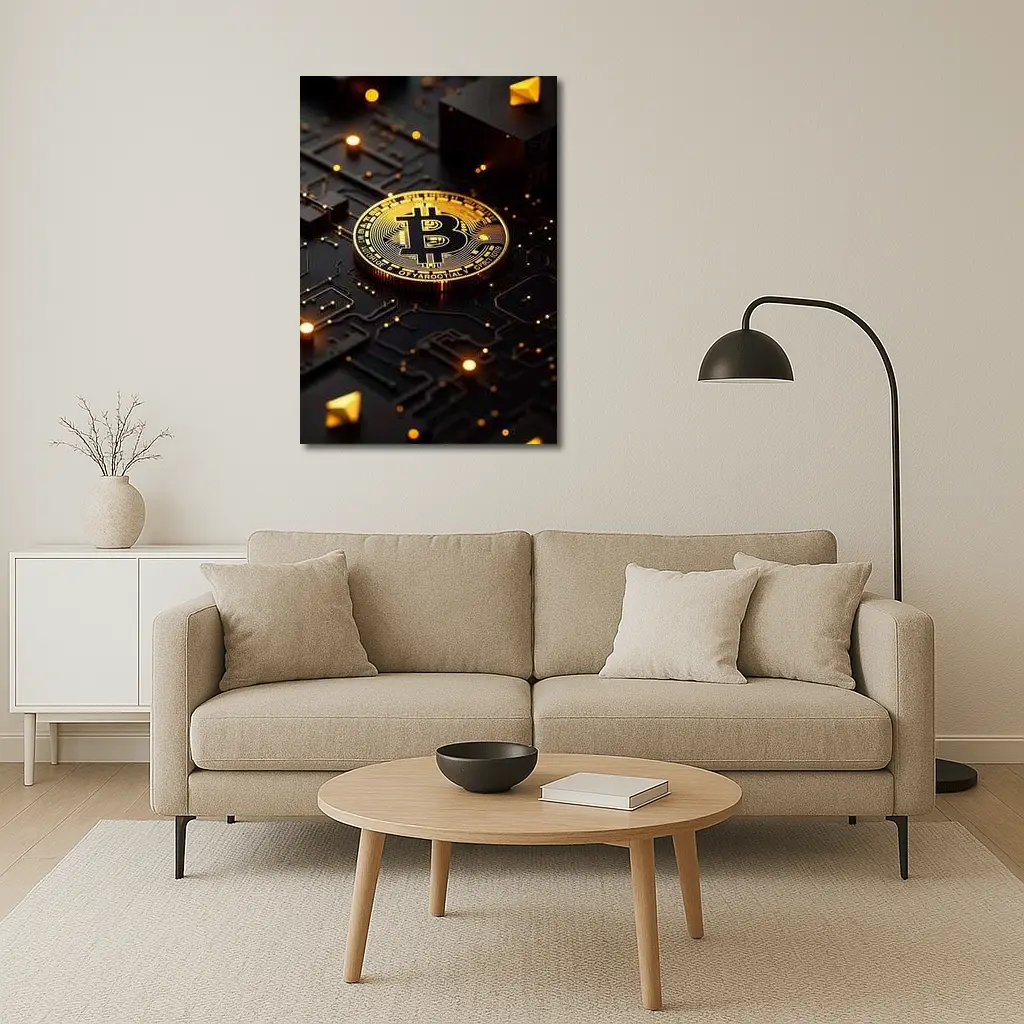 Bitcoin Gold Coin Dark Circuit Board – Wall Art