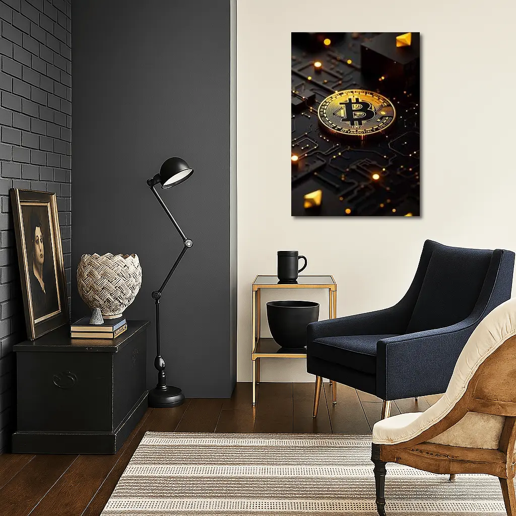 Bitcoin Gold Coin Dark Circuit Board – Wall Art