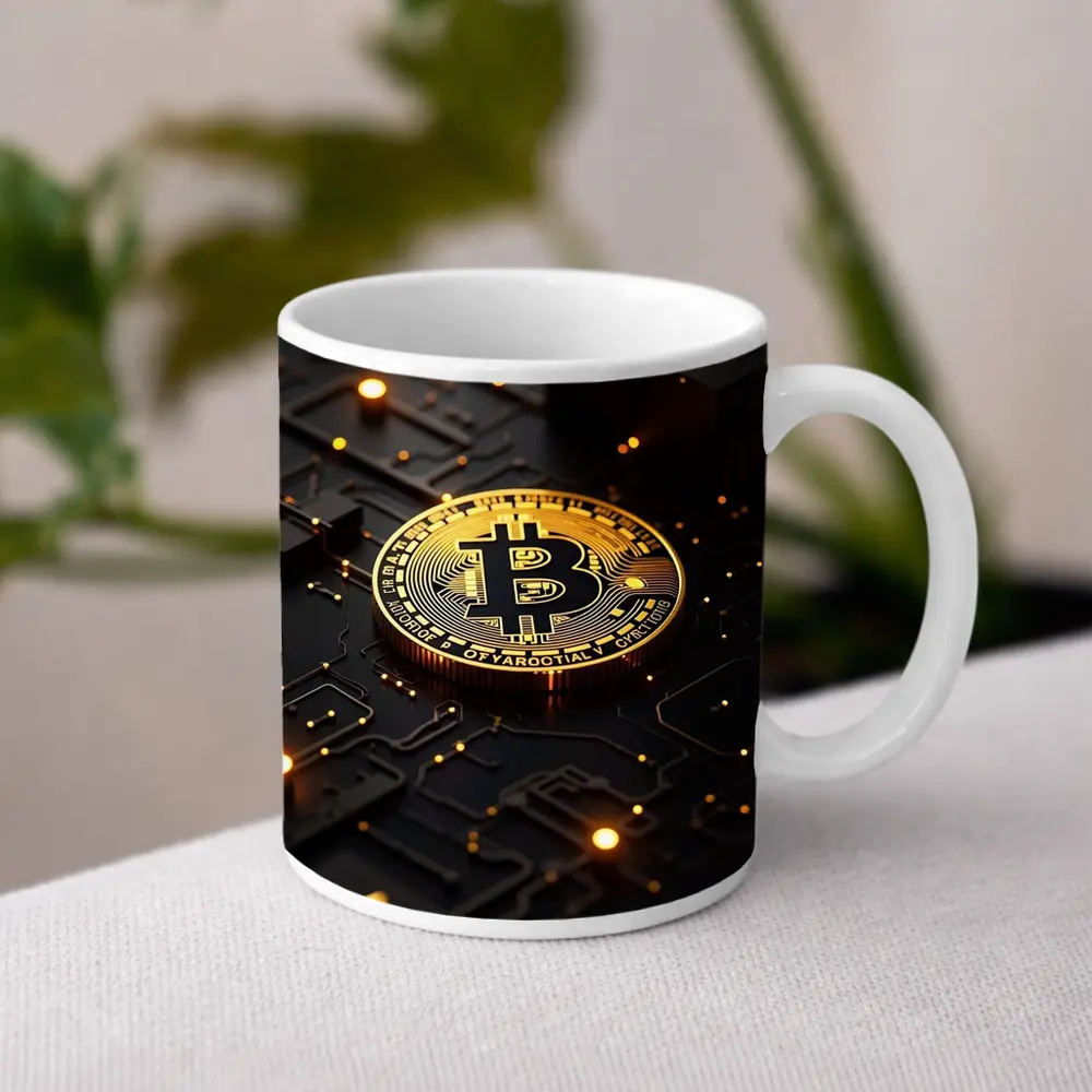 Bitcoin Gold Coin Dark Circuit Board – Mugs