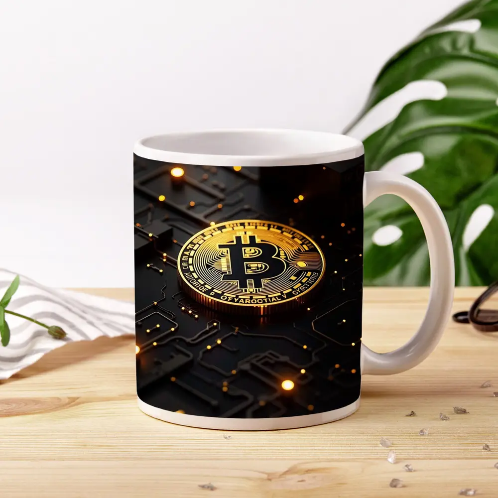 Bitcoin Gold Coin Dark Circuit Board – Mugs