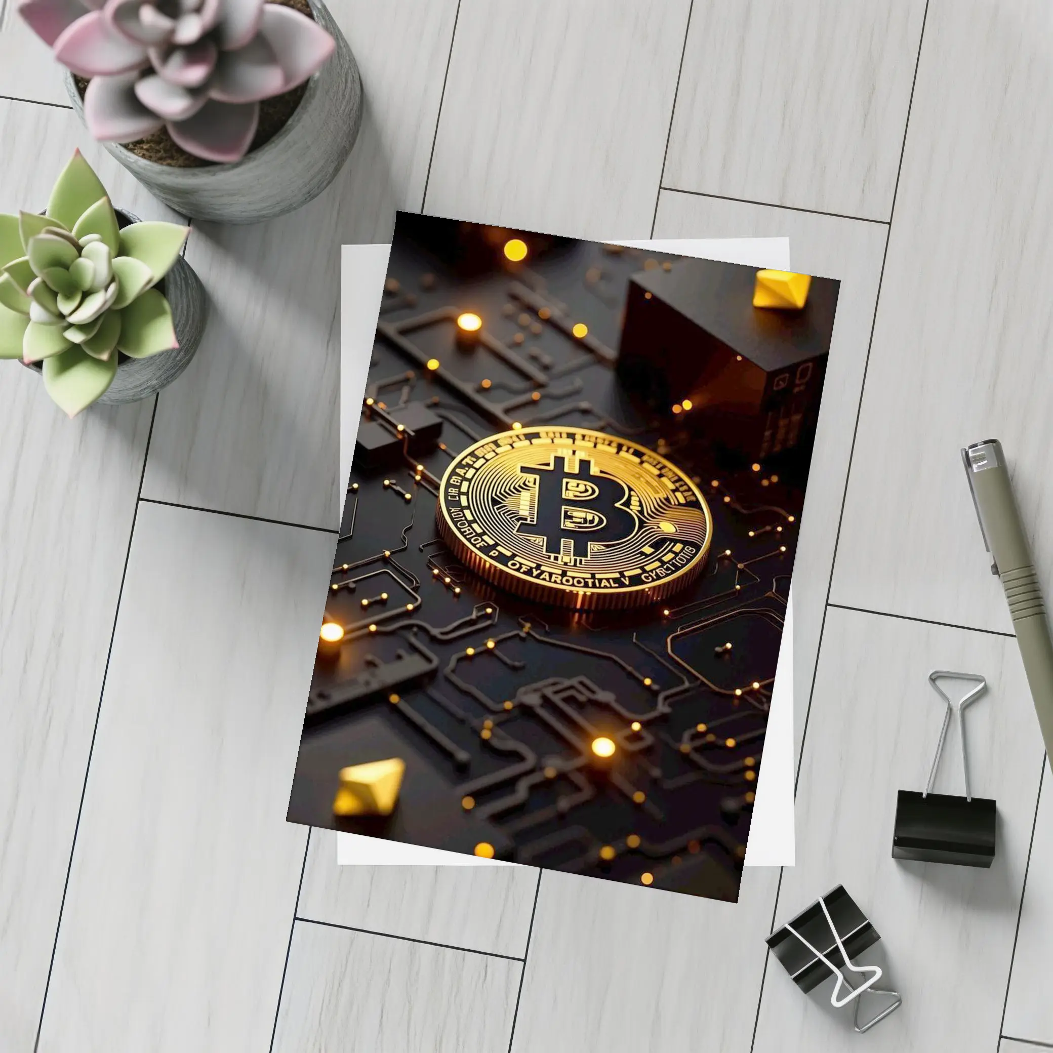 Bitcoin Gold Coin Dark Circuit Board – Postcards