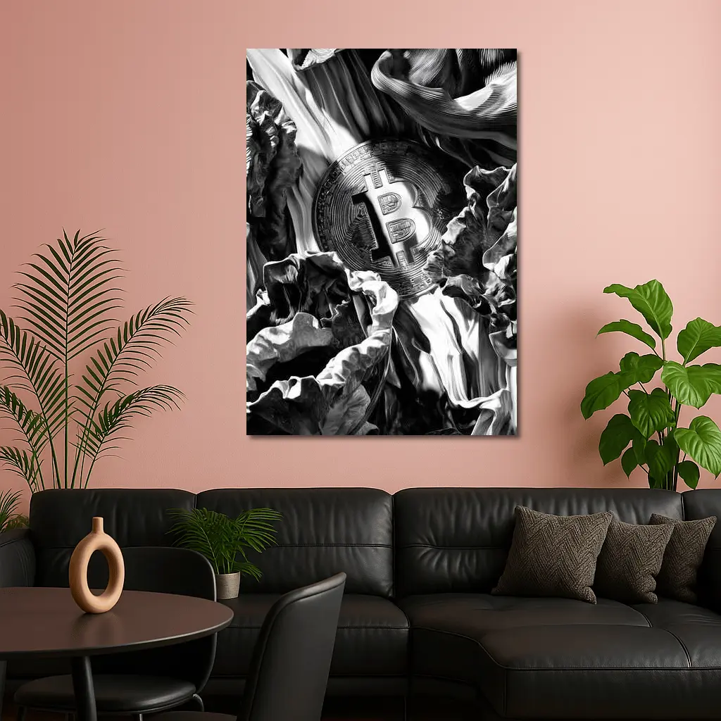 Bitcoin Coin Black White Abstract Art – Wall Art