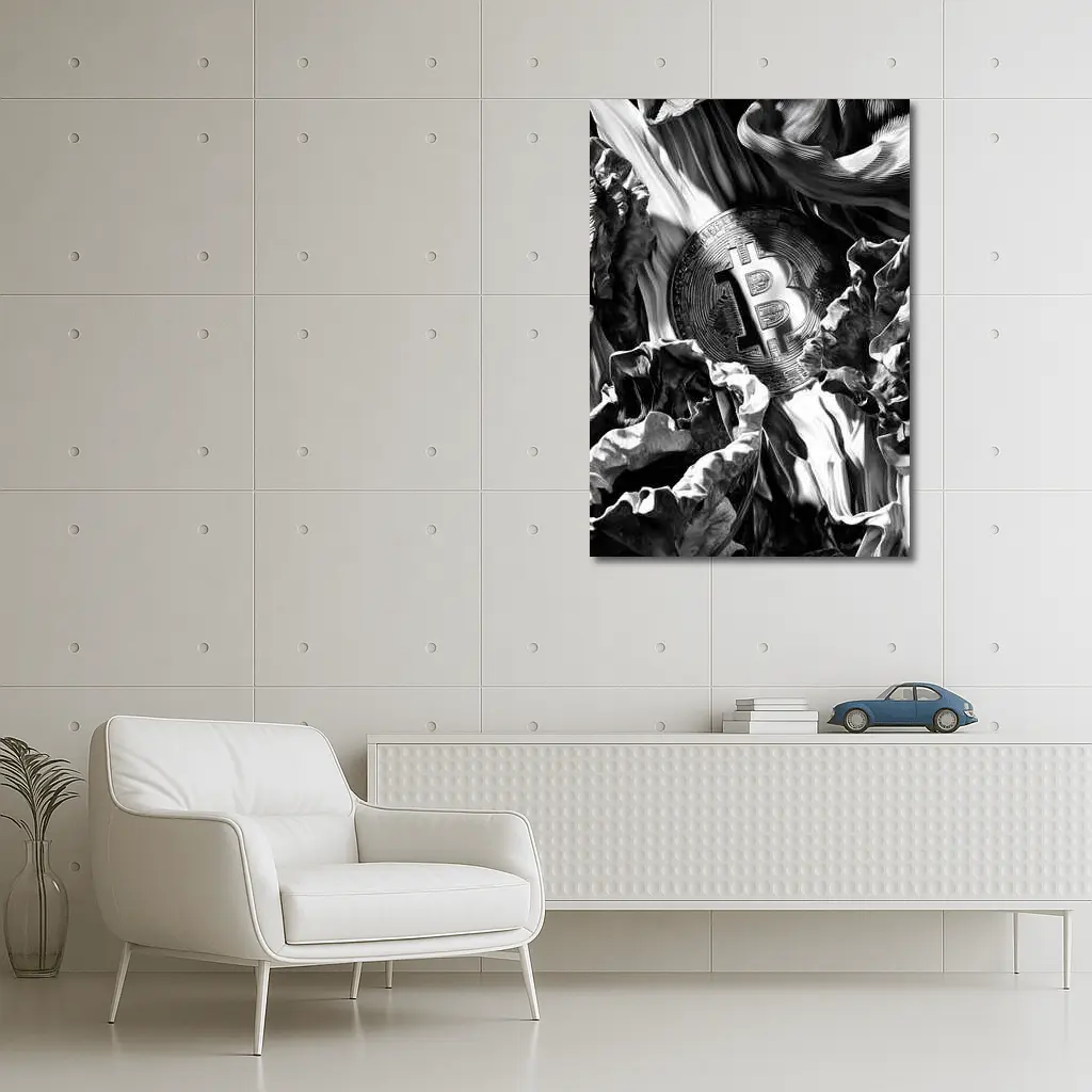 Bitcoin Coin Black White Abstract Art – Wall Art
