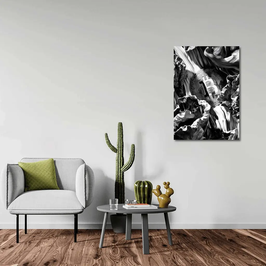 Bitcoin Coin Black White Abstract Art – Wall Art