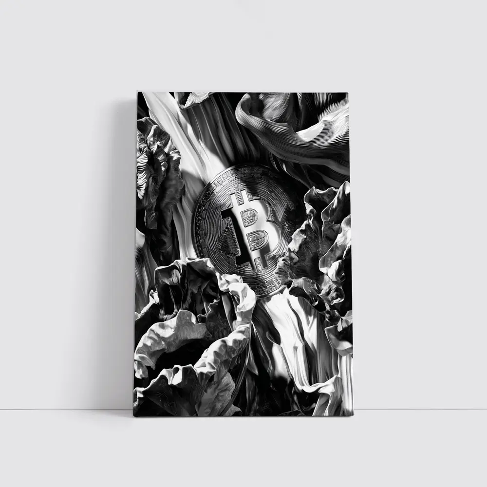 Bitcoin Coin Black White Abstract Art – Wall Art