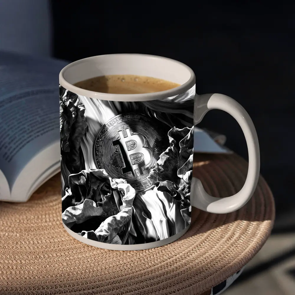 Bitcoin Coin Black White Abstract Art – Mugs