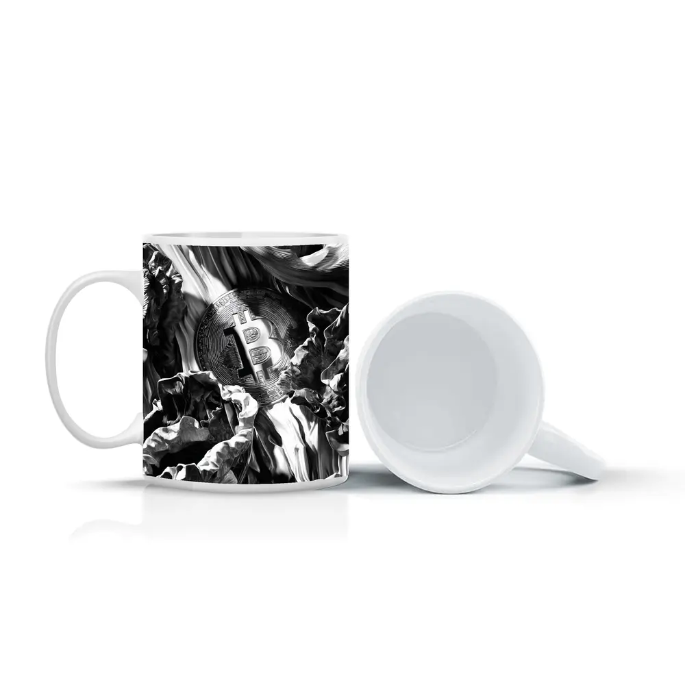 Bitcoin Coin Black White Abstract Art – Mugs