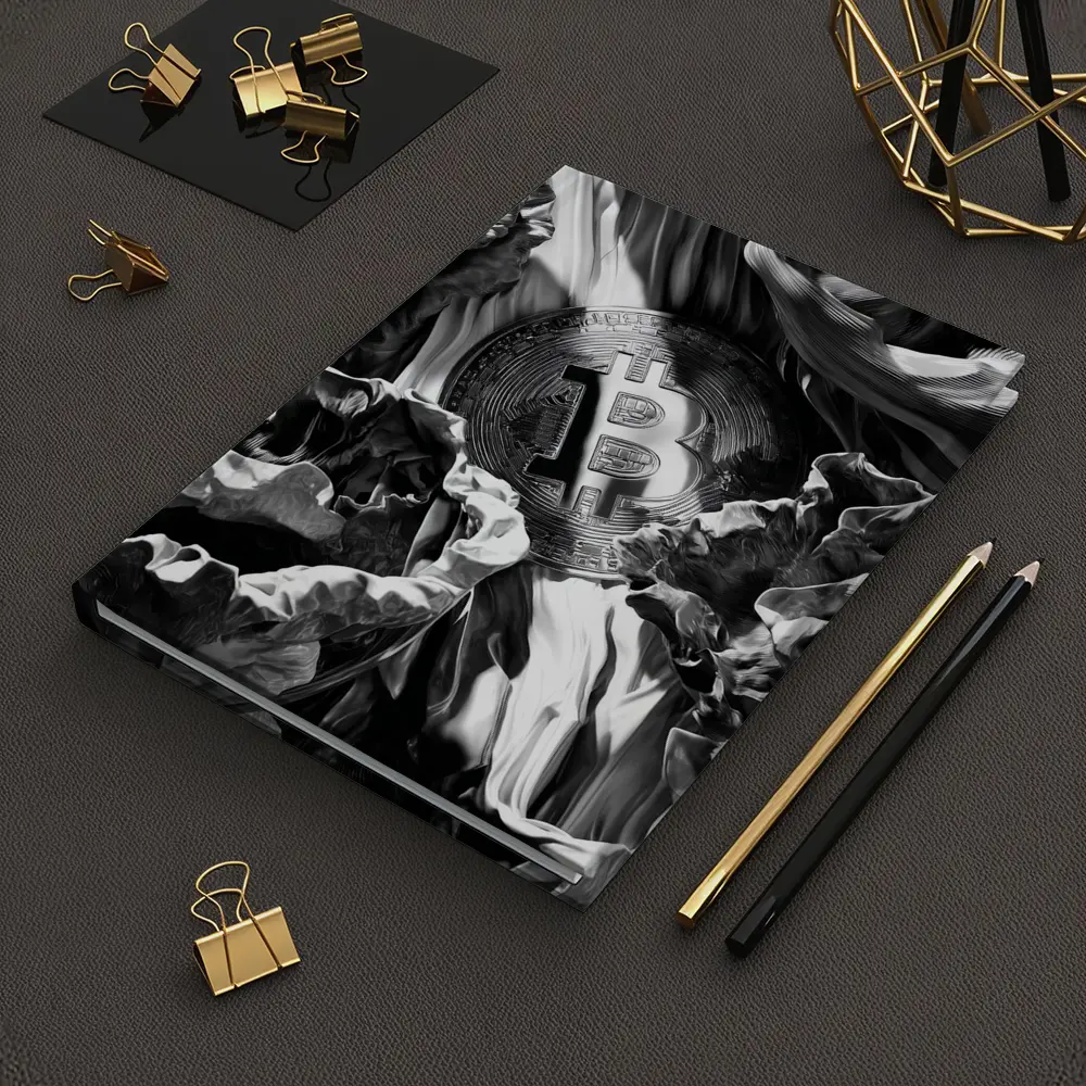 Bitcoin Coin Black White Abstract Art – Notebooks