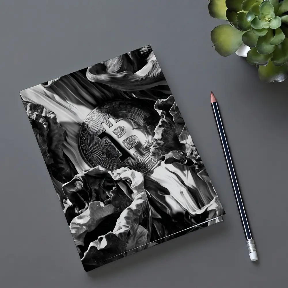 Bitcoin Coin Black White Abstract Art – Notebooks