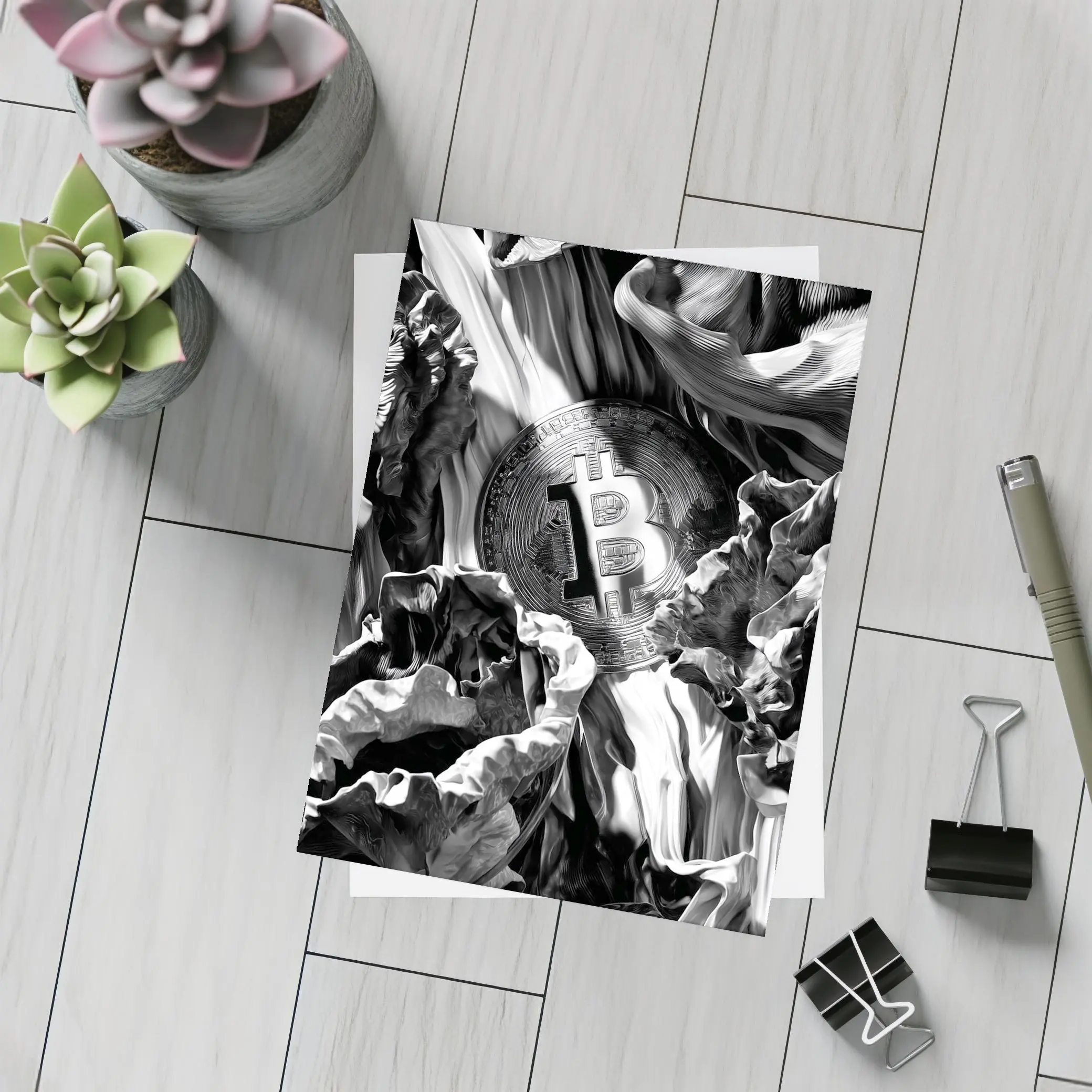 Bitcoin Coin Black White Abstract Art – Postcards