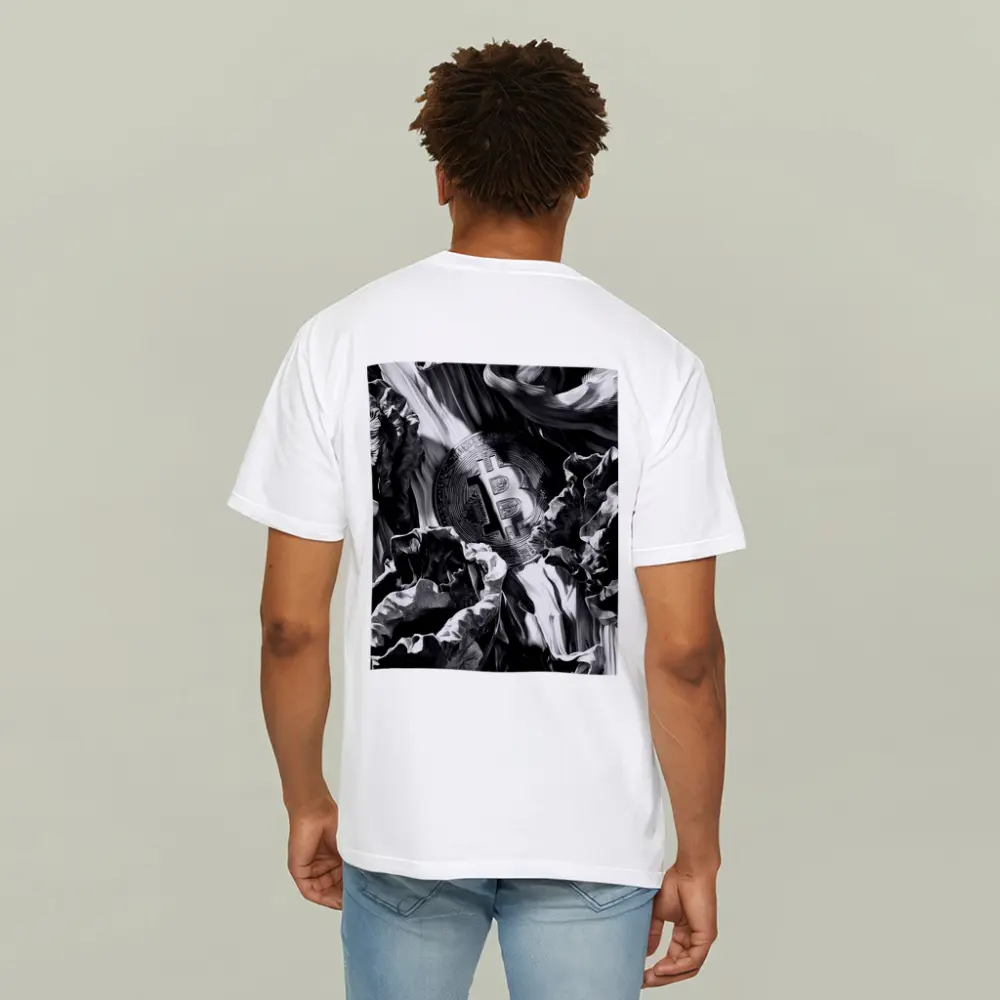 Bitcoin Coin Black White Abstract Art – T-Shirts
