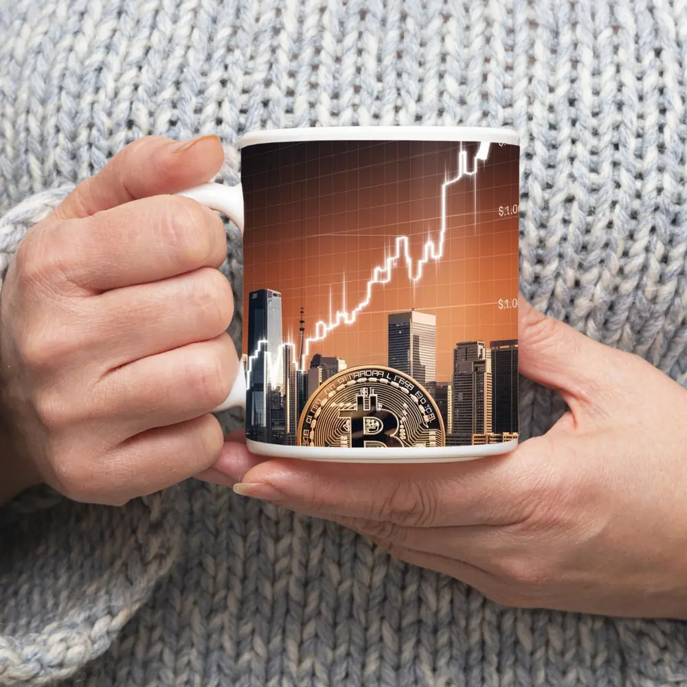 Bitcoin Gold Coin City Skyline Chart – Mugs