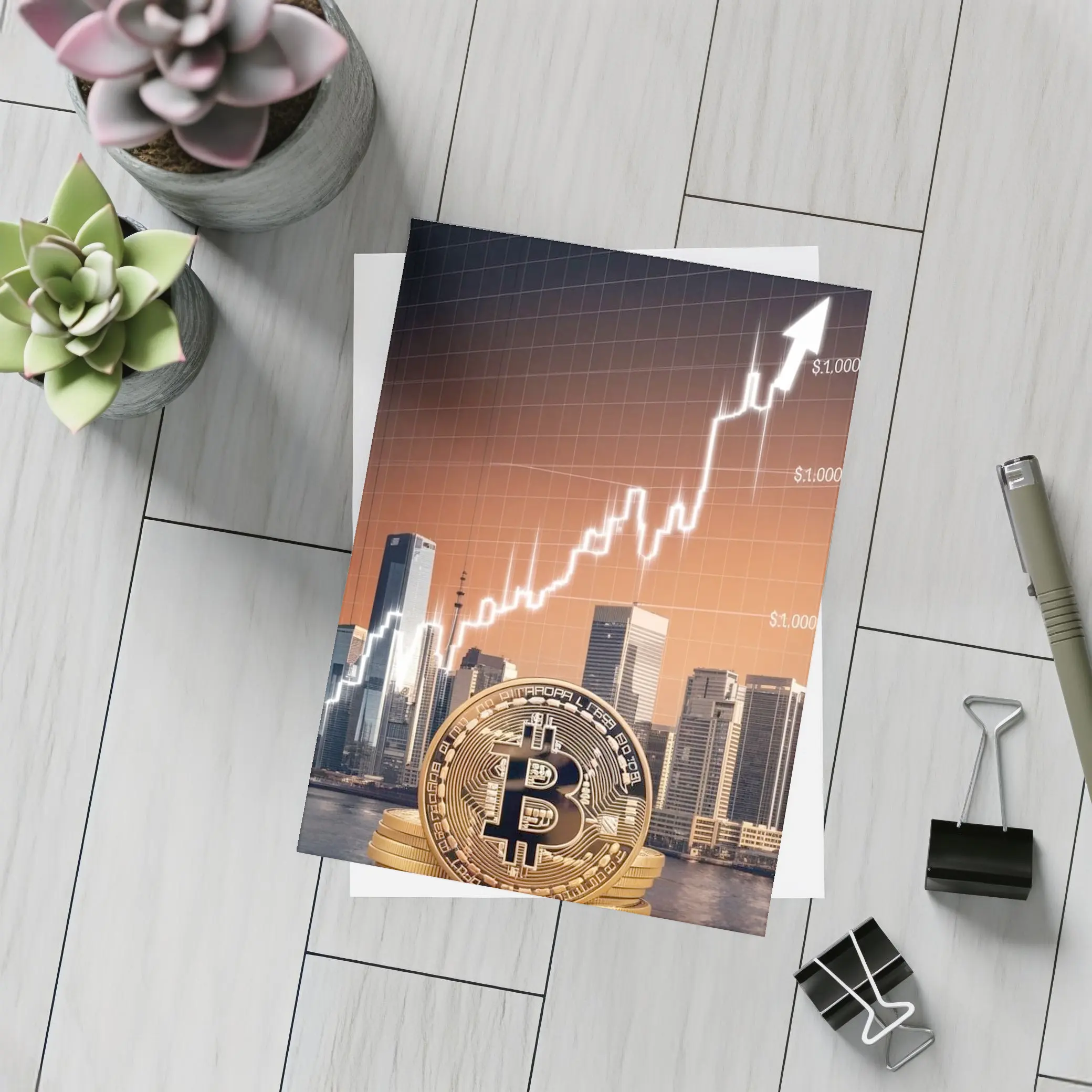 Bitcoin Gold Coin City Skyline Chart – Postcards
