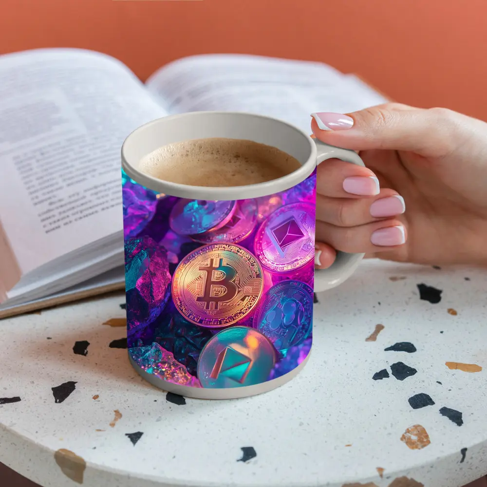 Bitcoin Ethereum Crypto Coins Neon Rocks – Mugs