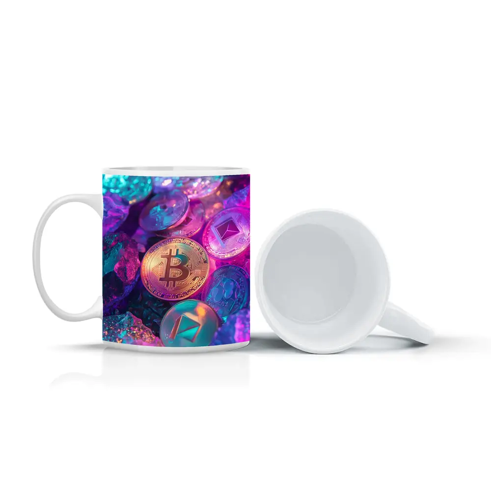 Bitcoin Ethereum Crypto Coins Neon Rocks – Mugs