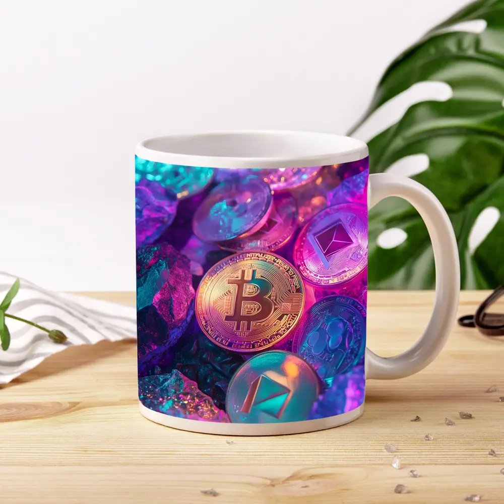 Bitcoin Ethereum Crypto Coins Neon Rocks – Mugs