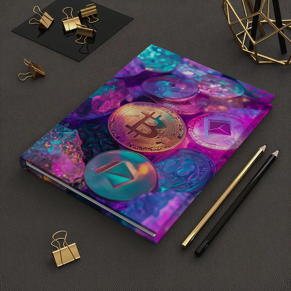Bitcoin Ethereum Crypto Coins Neon Rocks – Notebooks