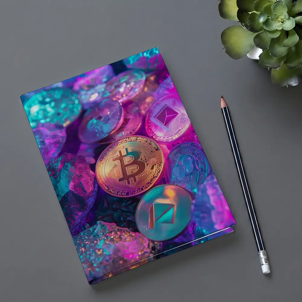 Bitcoin Ethereum Crypto Coins Neon Rocks – Notebooks