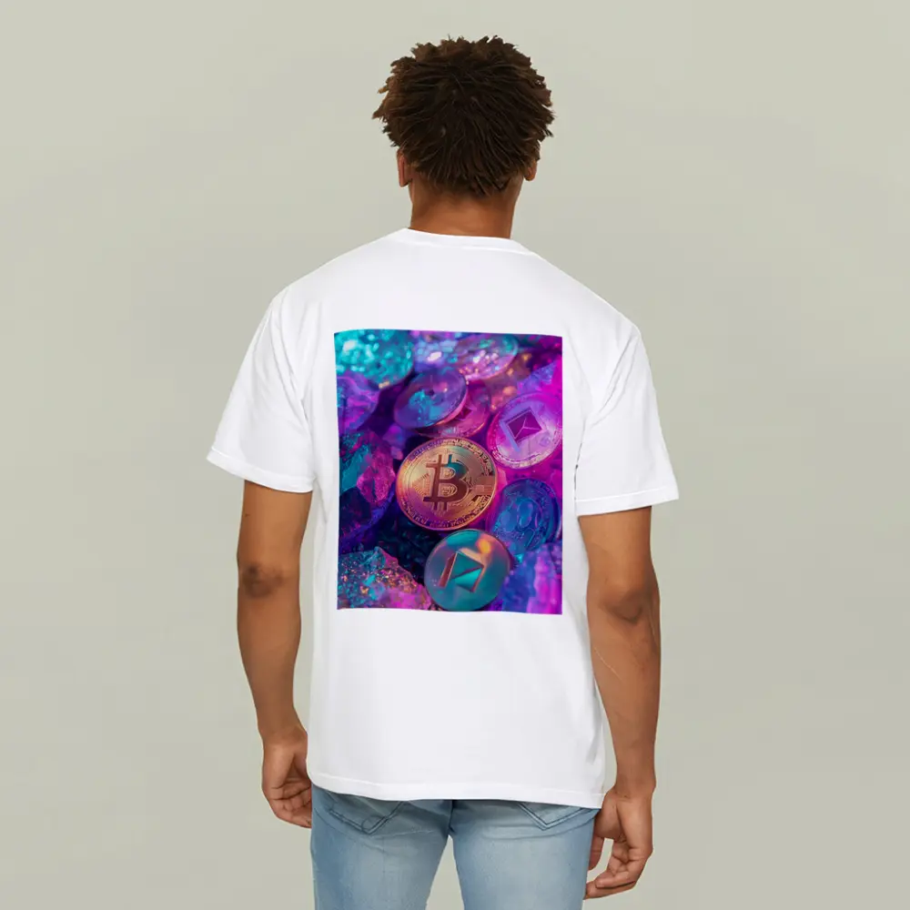 Bitcoin Ethereum Crypto Coins Neon Rocks – T-Shirts