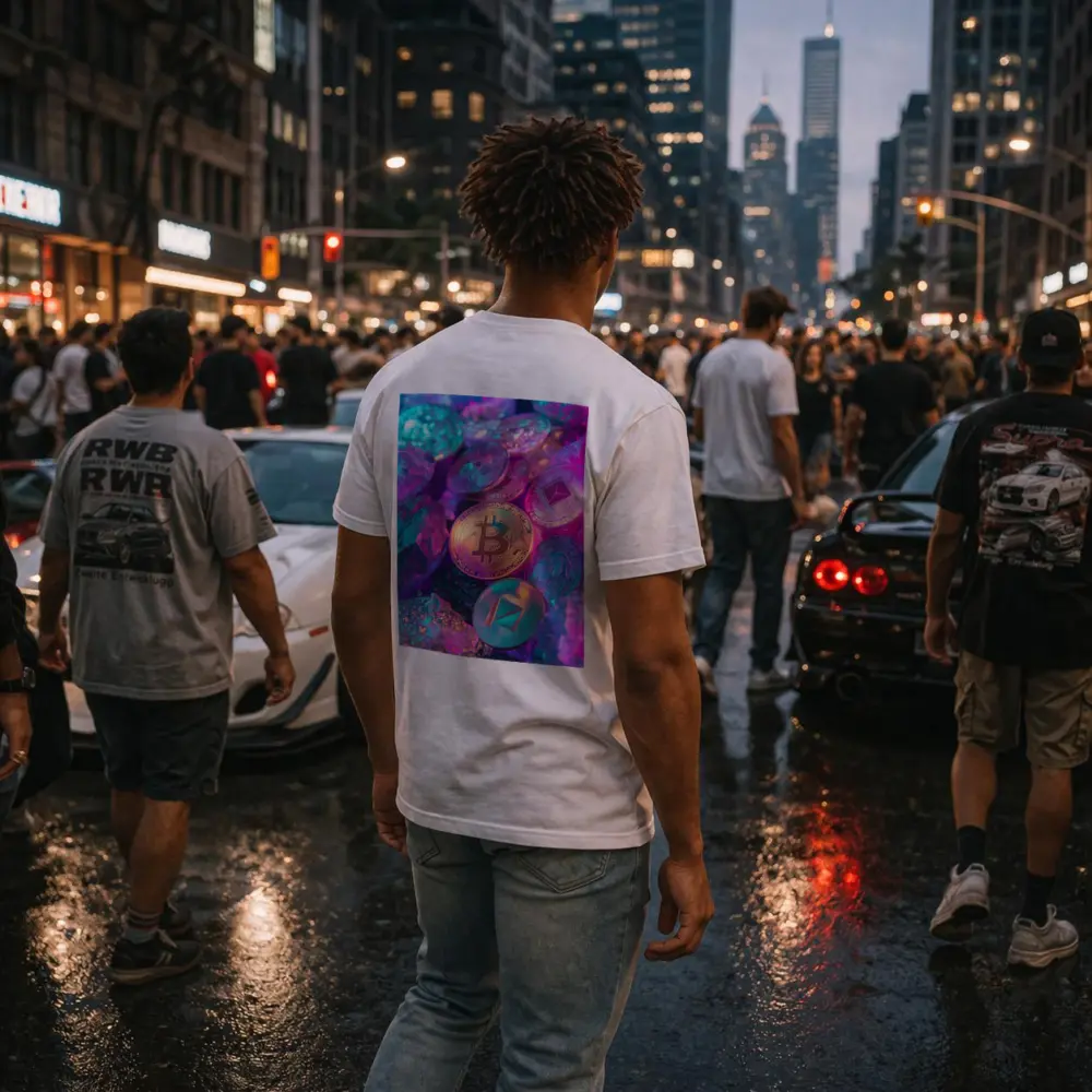 Bitcoin Ethereum Crypto Coins Neon Rocks – T-Shirts