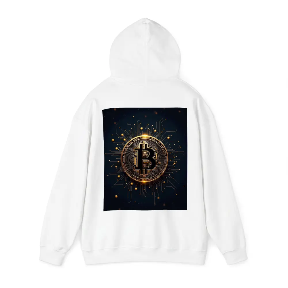 Bitcoin Gold Coin Circuit Board Dark Background – Hoodies