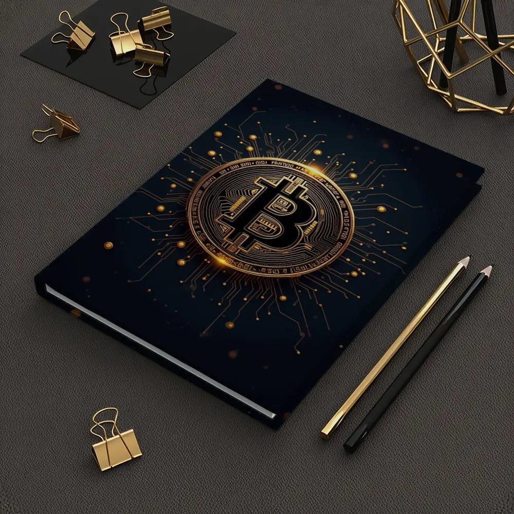 Bitcoin Gold Coin Circuit Board Dark Background – Notebooks