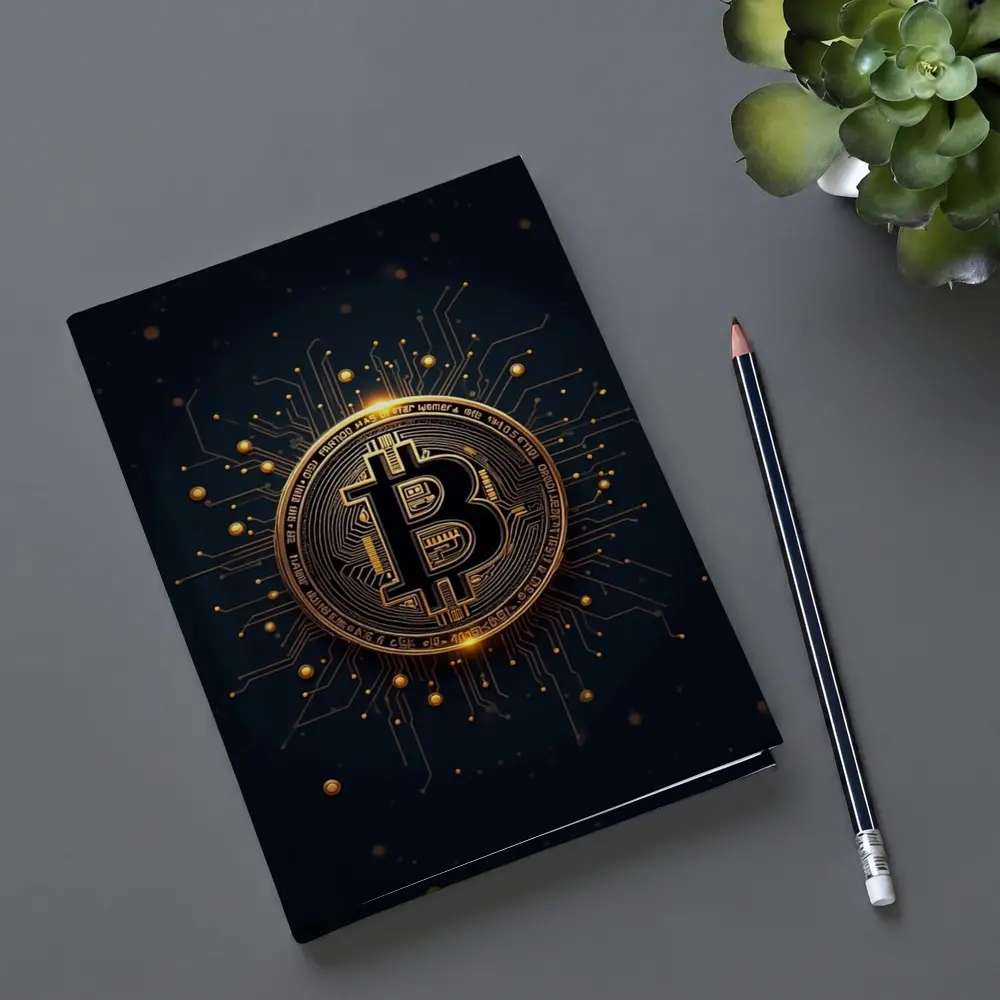 Bitcoin Gold Coin Circuit Board Dark Background – Notebooks