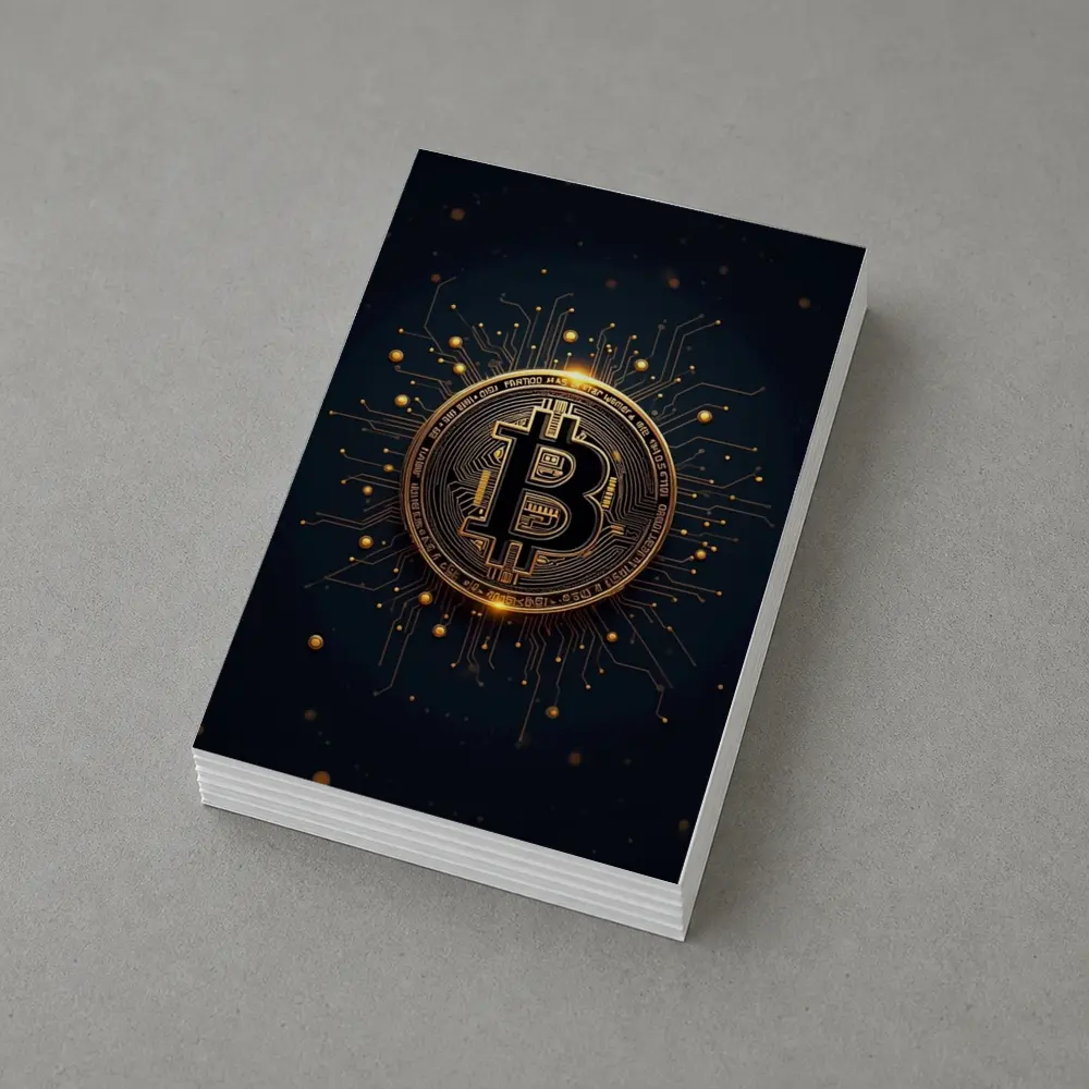 Bitcoin Gold Coin Circuit Board Dark Background – Postcards