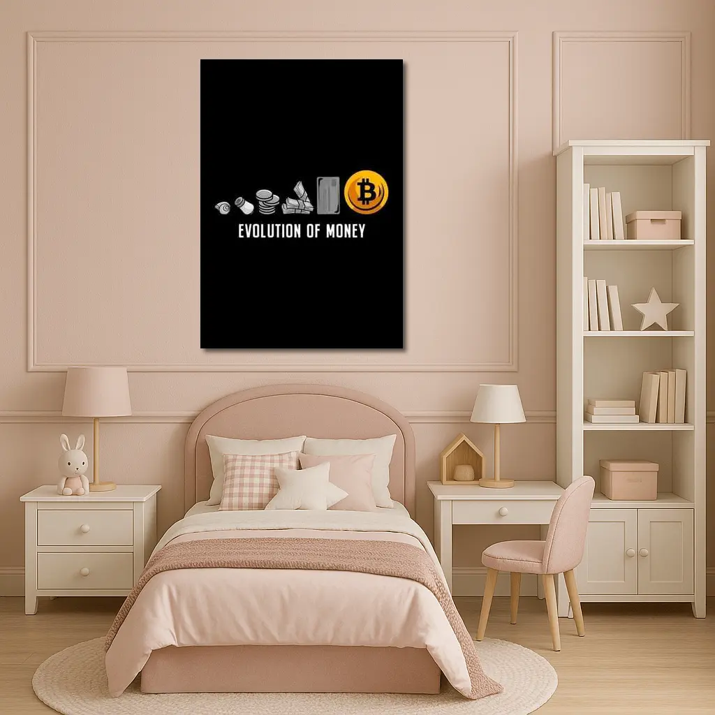 Evolution of Money Bitcoin Black Background – Wall Art