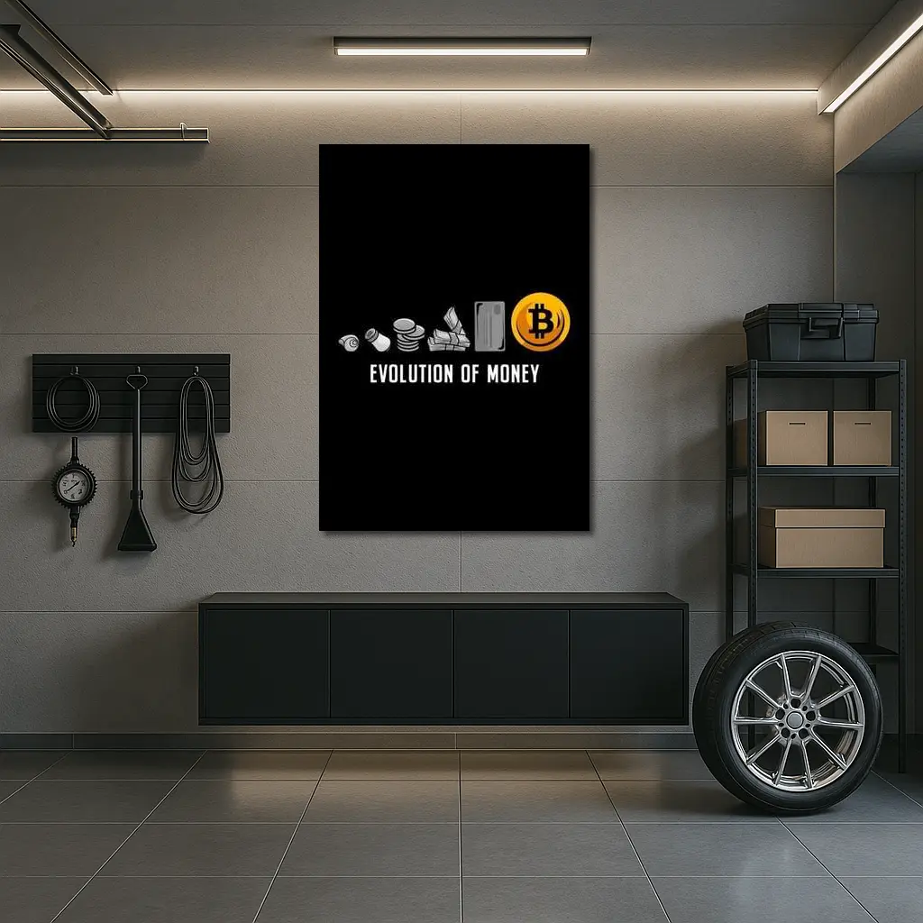 Evolution of Money Bitcoin Black Background – Wall Art