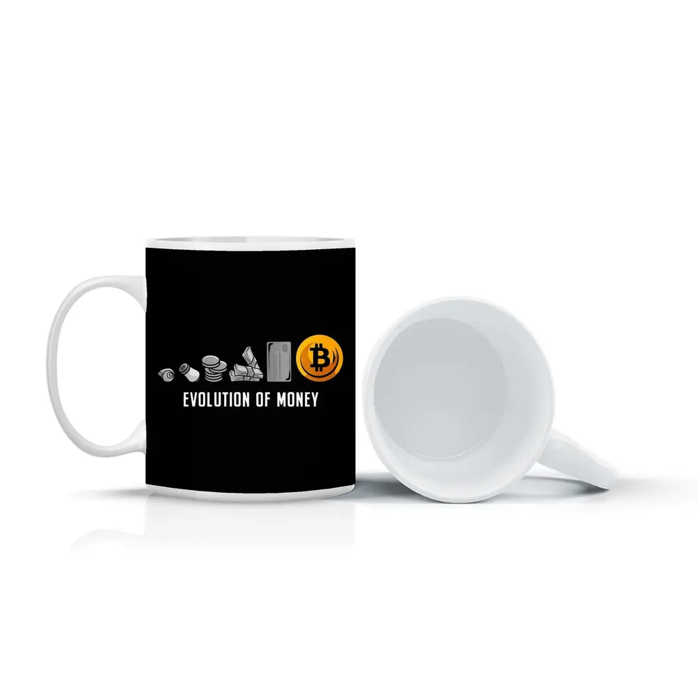 Evolution of Money Bitcoin Black Background – Mugs