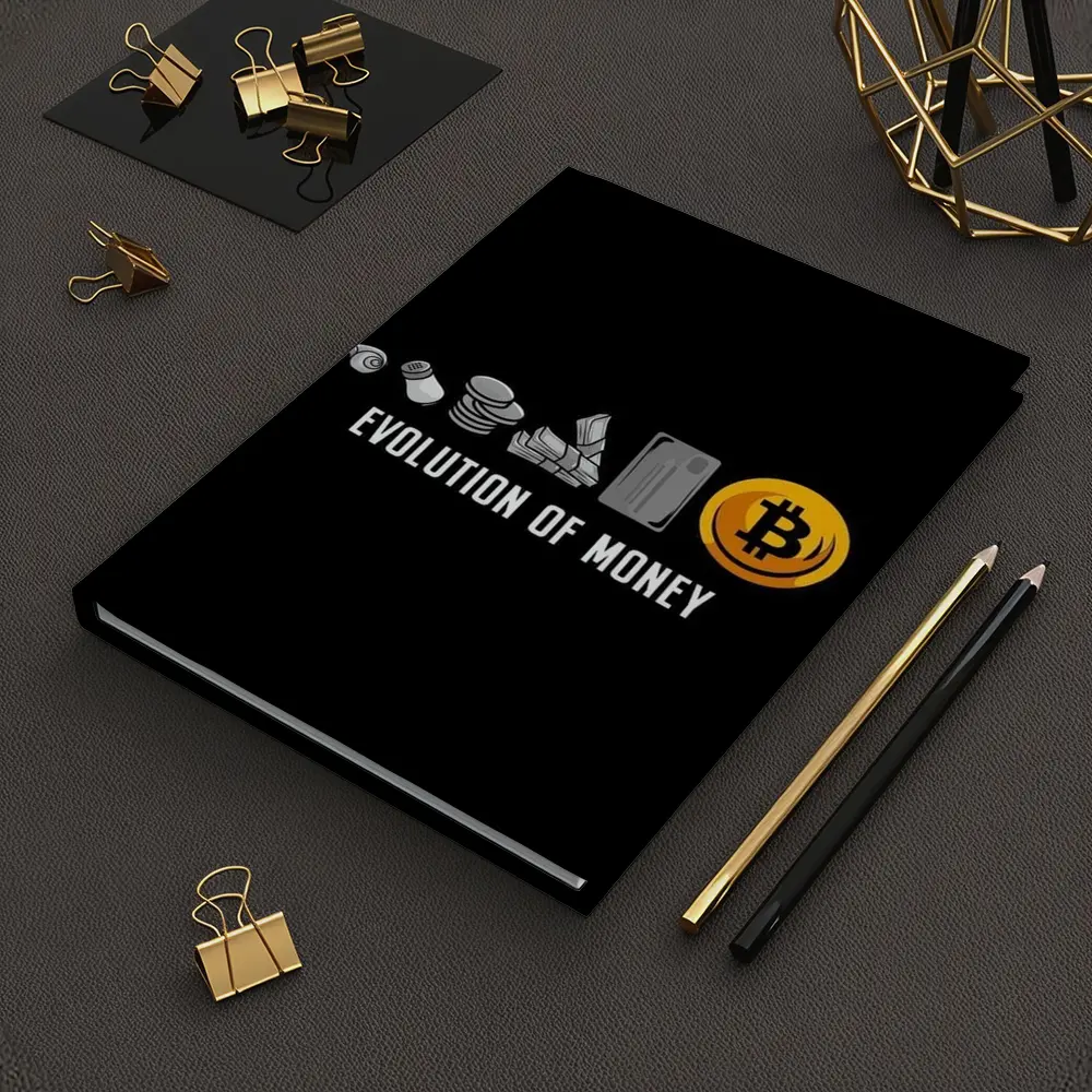 Evolution of Money Bitcoin Black Background – Notebooks