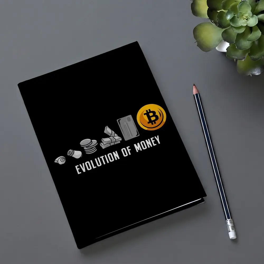 Evolution of Money Bitcoin Black Background – Notebooks
