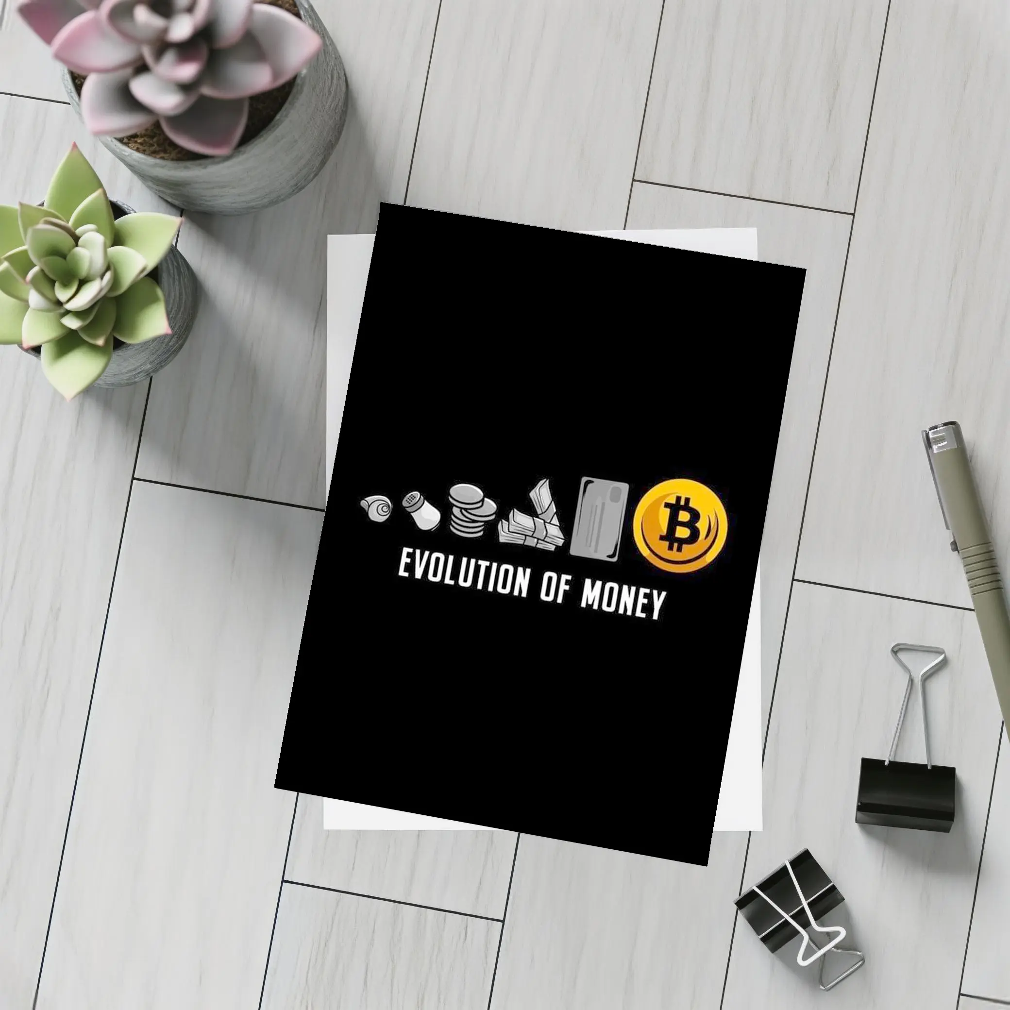 Evolution of Money Bitcoin Black Background – Postcards
