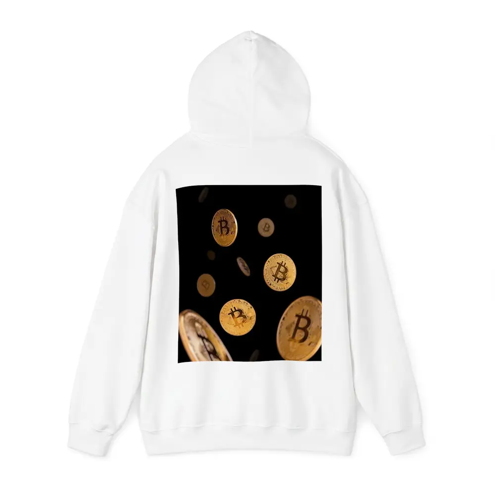 Gold Bitcoin Coins Falling Black Background – Hoodies