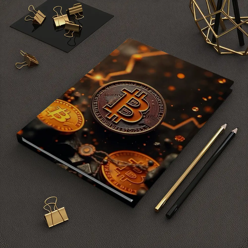 Bitcoin Gold Coins Dark Glowing Background – Notebooks