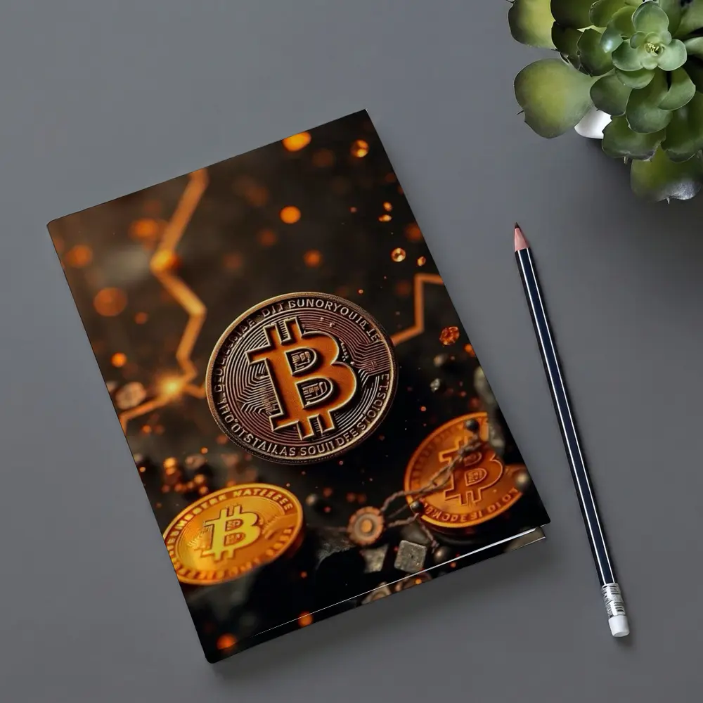 Bitcoin Gold Coins Dark Glowing Background – Notebooks