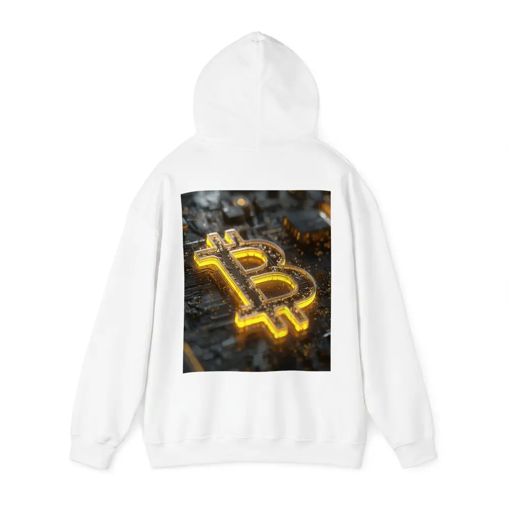 Gold Bitcoin Symbol On Dark Circuit Board – Hoodies