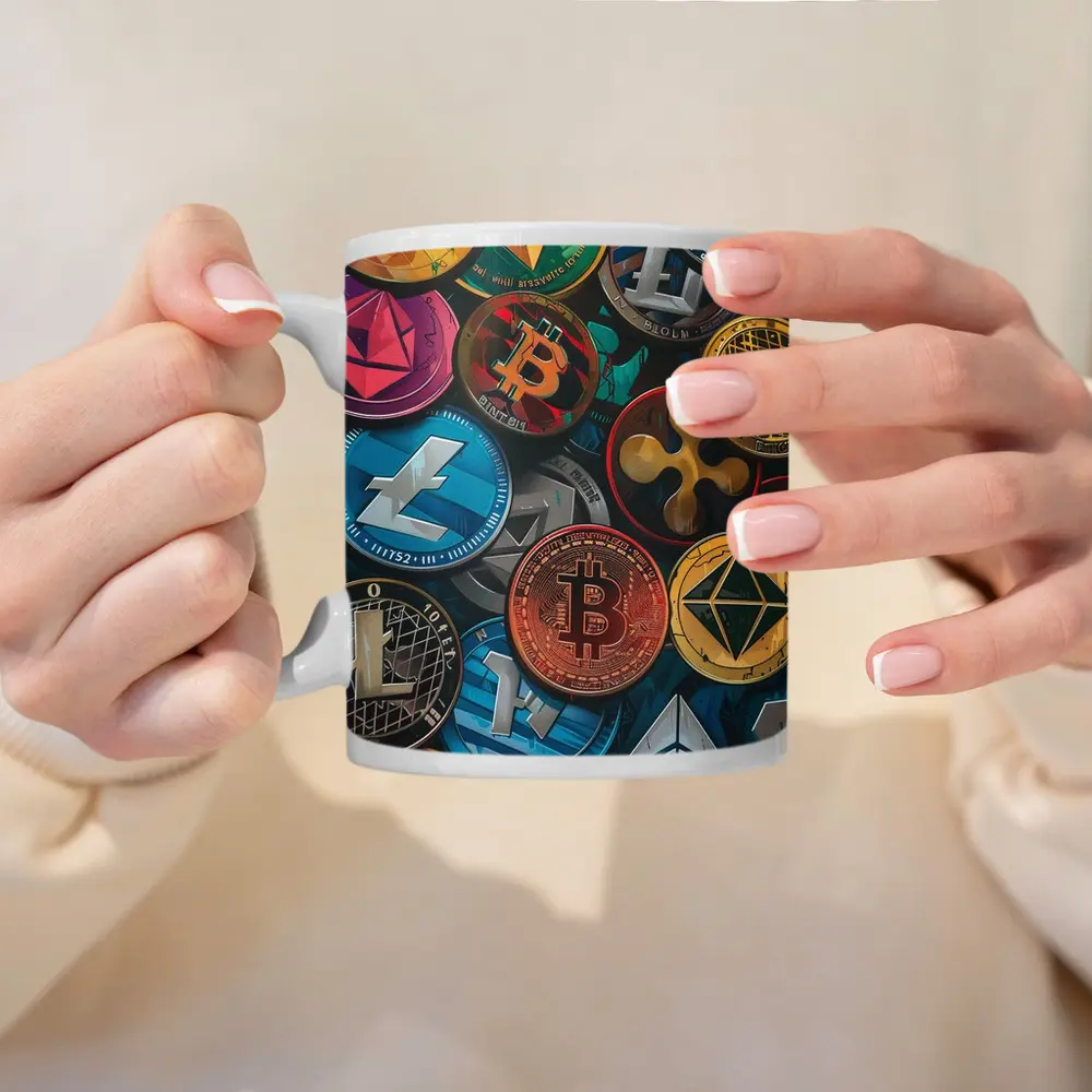 Cryptocurrency Coins Collection Colorful Digital Art – Mugs