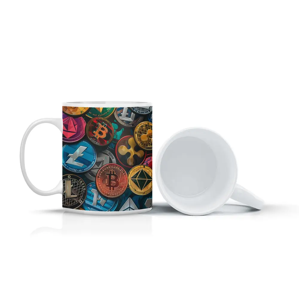 Cryptocurrency Coins Collection Colorful Digital Art – Mugs