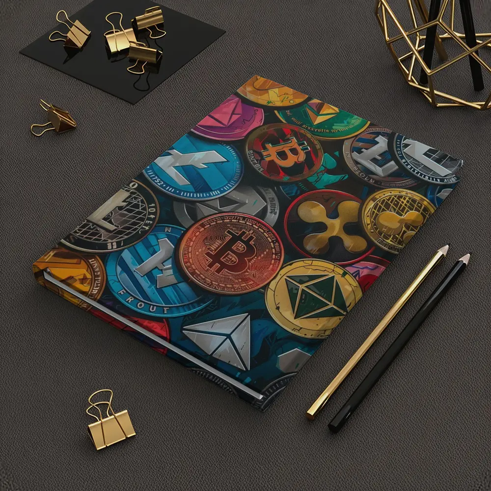Cryptocurrency Coins Collection Colorful Digital Art – Notebooks
