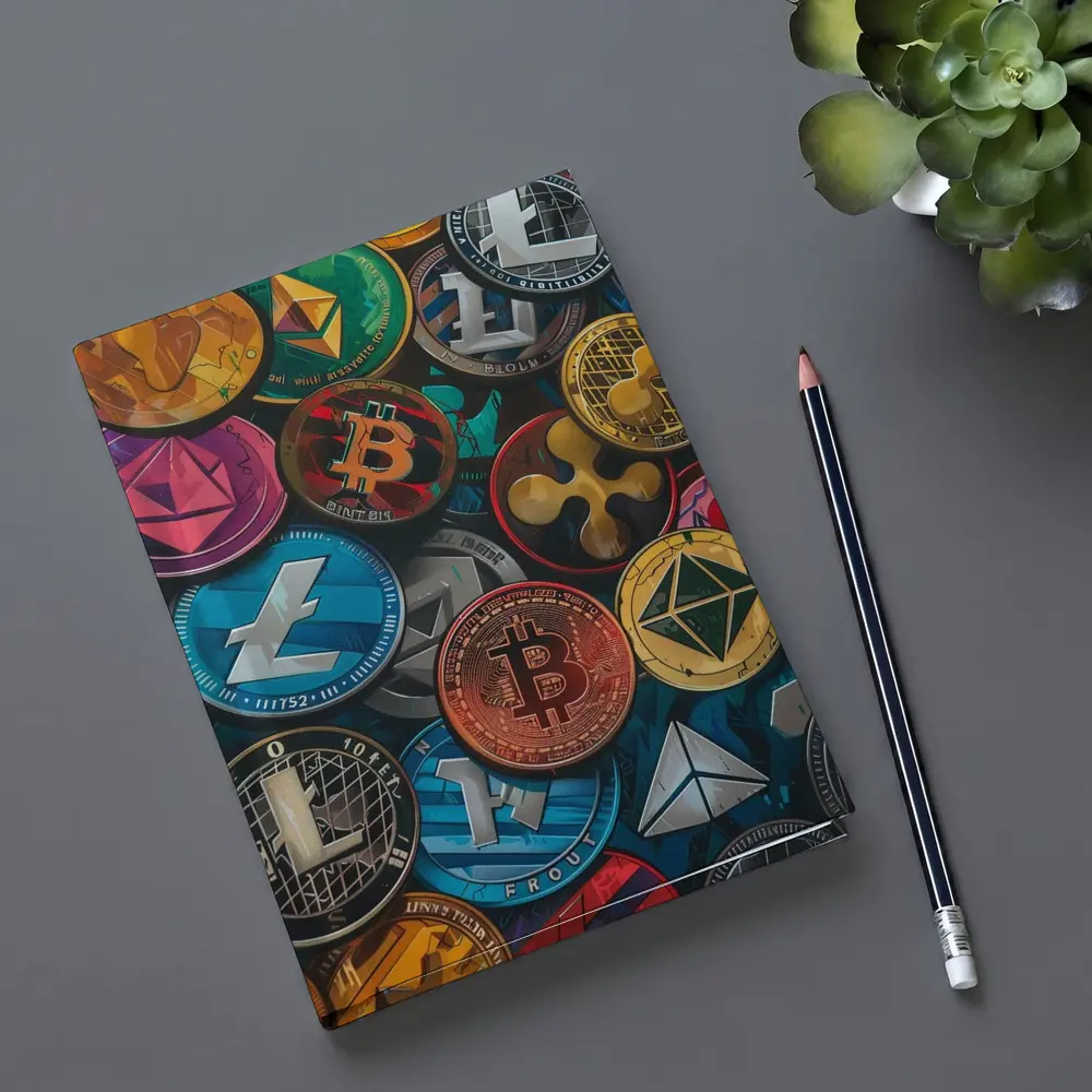 Cryptocurrency Coins Collection Colorful Digital Art – Notebooks