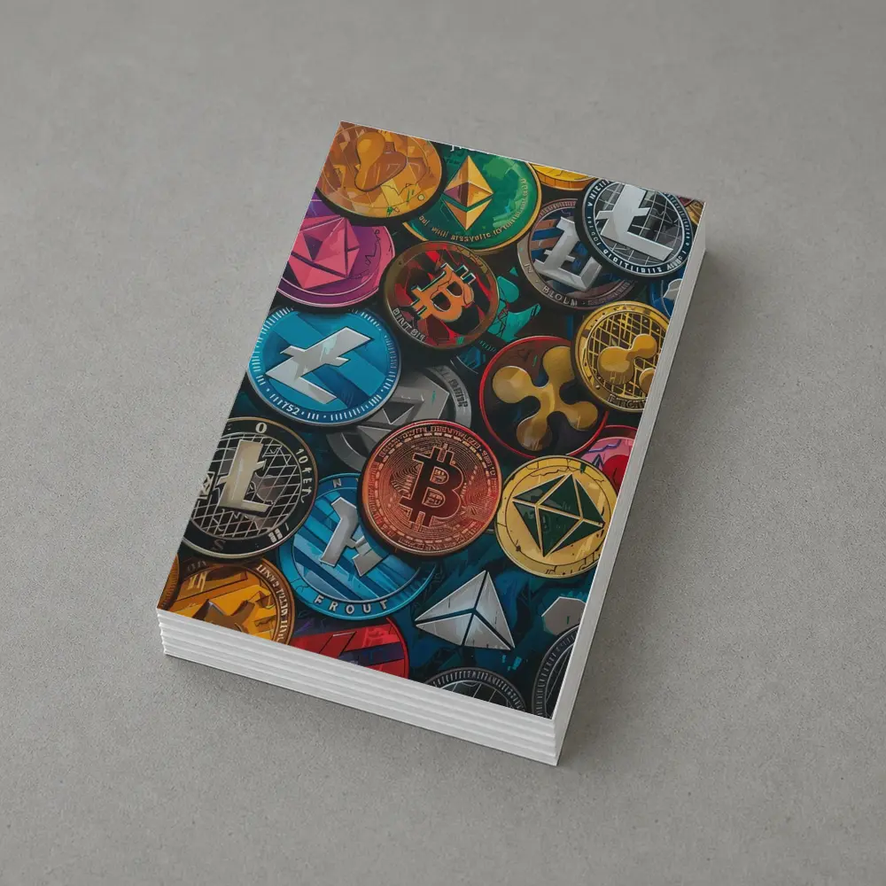 Cryptocurrency Coins Collection Colorful Digital Art – Postcards