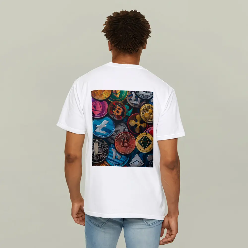 Cryptocurrency Coins Collection Colorful Digital Art – T-Shirts