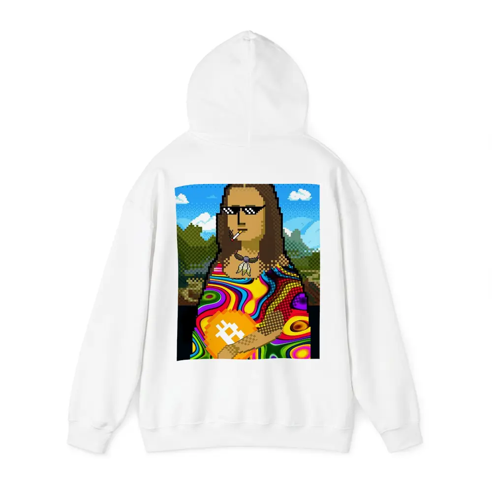 Pixel Mona Lisa Holding Bitcoin Psychedelic – Hoodies