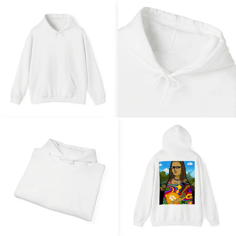 Pixel Mona Lisa Holding Bitcoin Psychedelic – Hoodies
