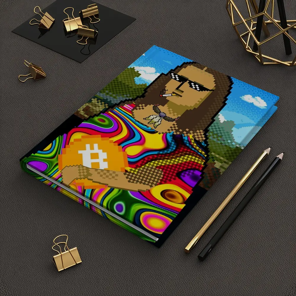 Pixel Mona Lisa Holding Bitcoin Psychedelic – Notebooks