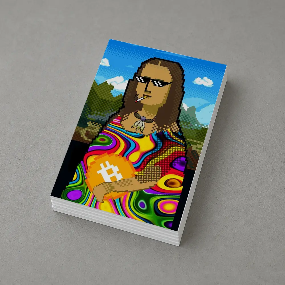 Pixel Mona Lisa Holding Bitcoin Psychedelic – Postcards
